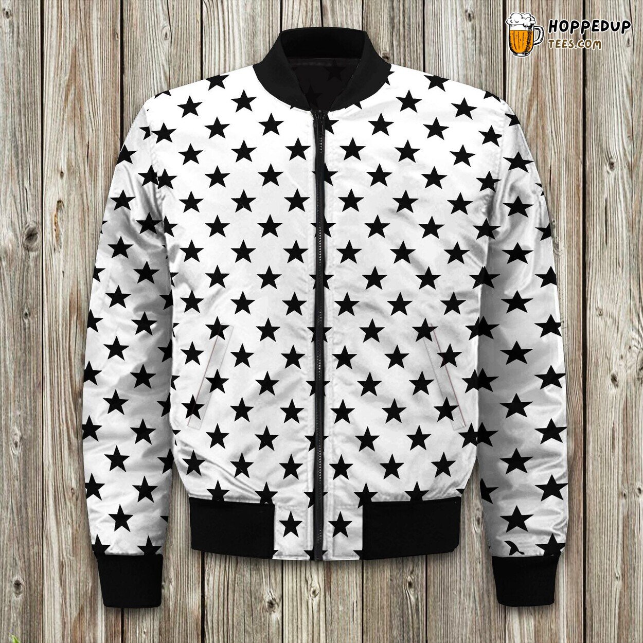 Black And White Star Pattern Bomber Jacket