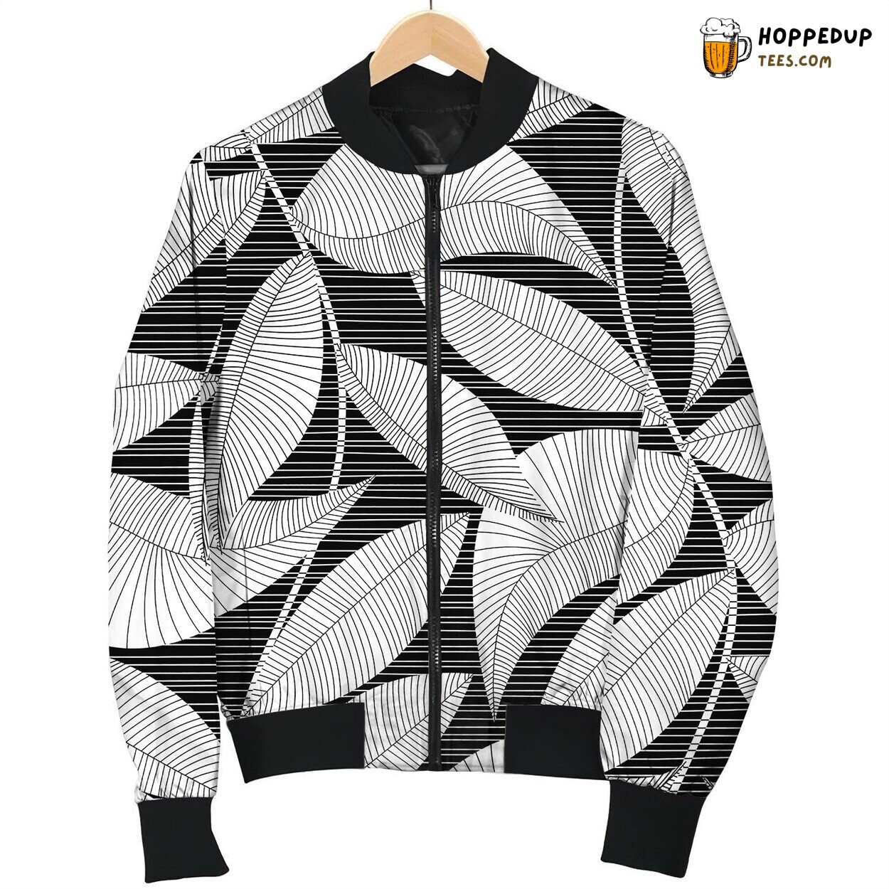 Black And White Striped Texture Tropical Seamless Bomber Jacket