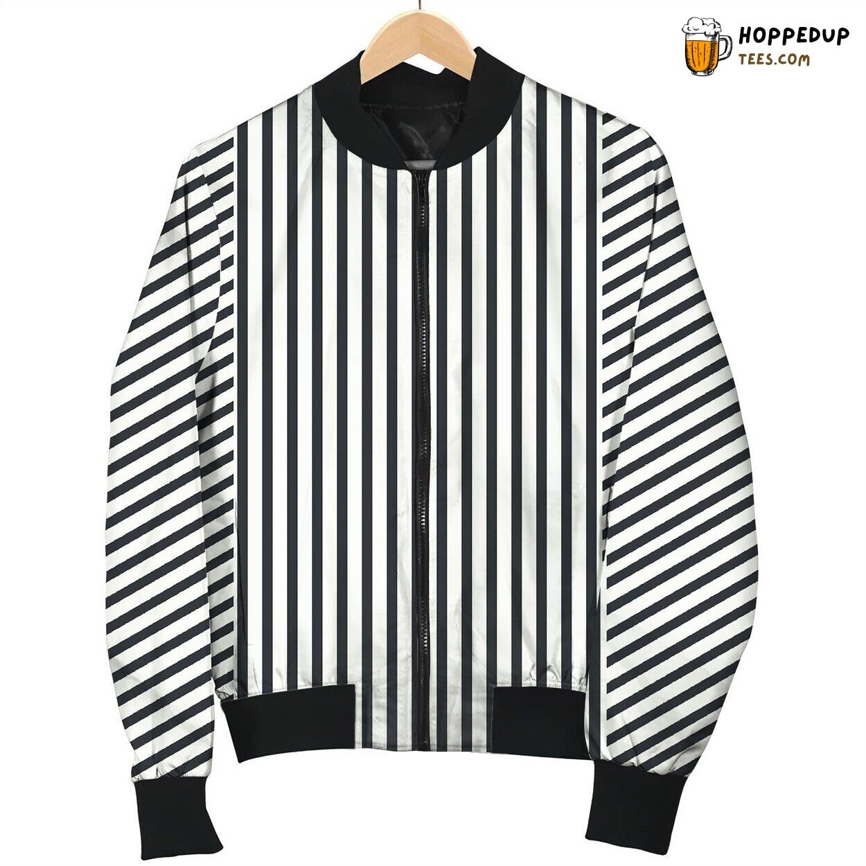 Black And White Stripes Bomber Jacket