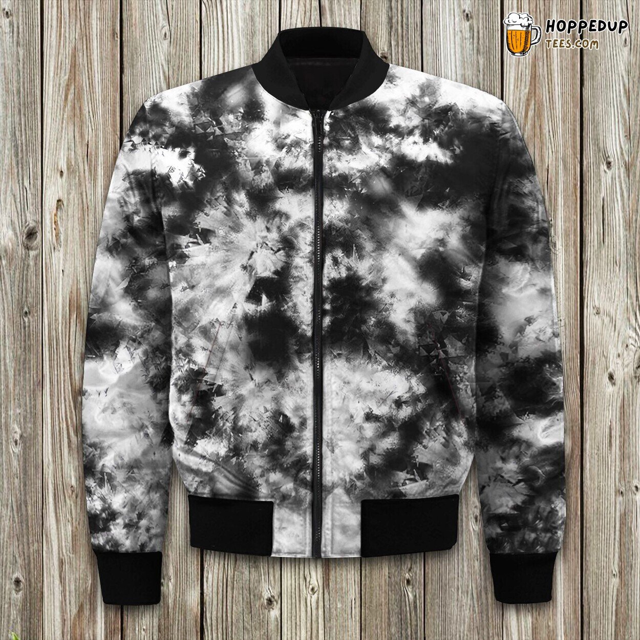 Black And White Tie Dye And Batik Bomber Jacket