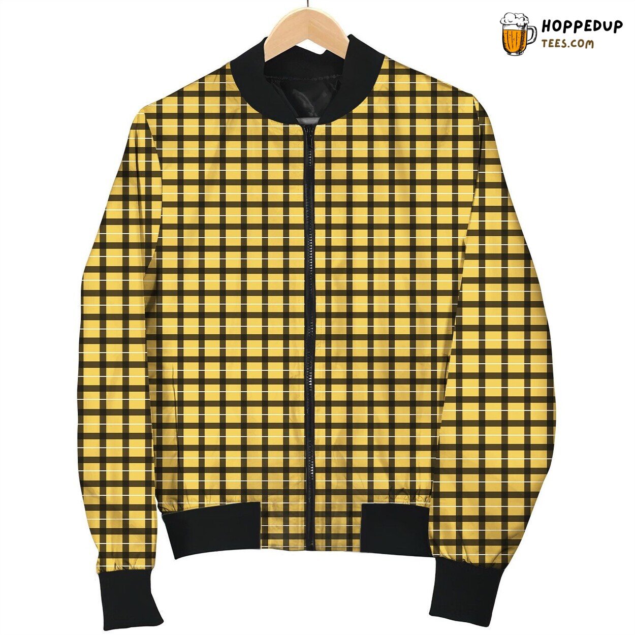 Black And Yellow Gingham Bomber Jacket