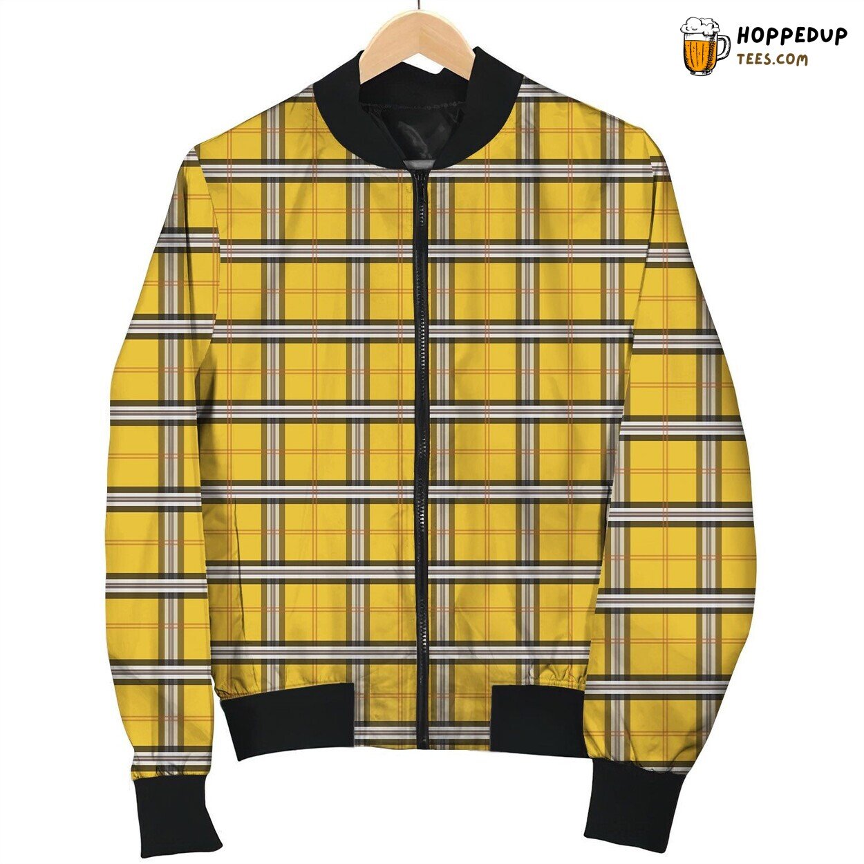 Black And Yellow Gingham Cute Bomber Jacket
