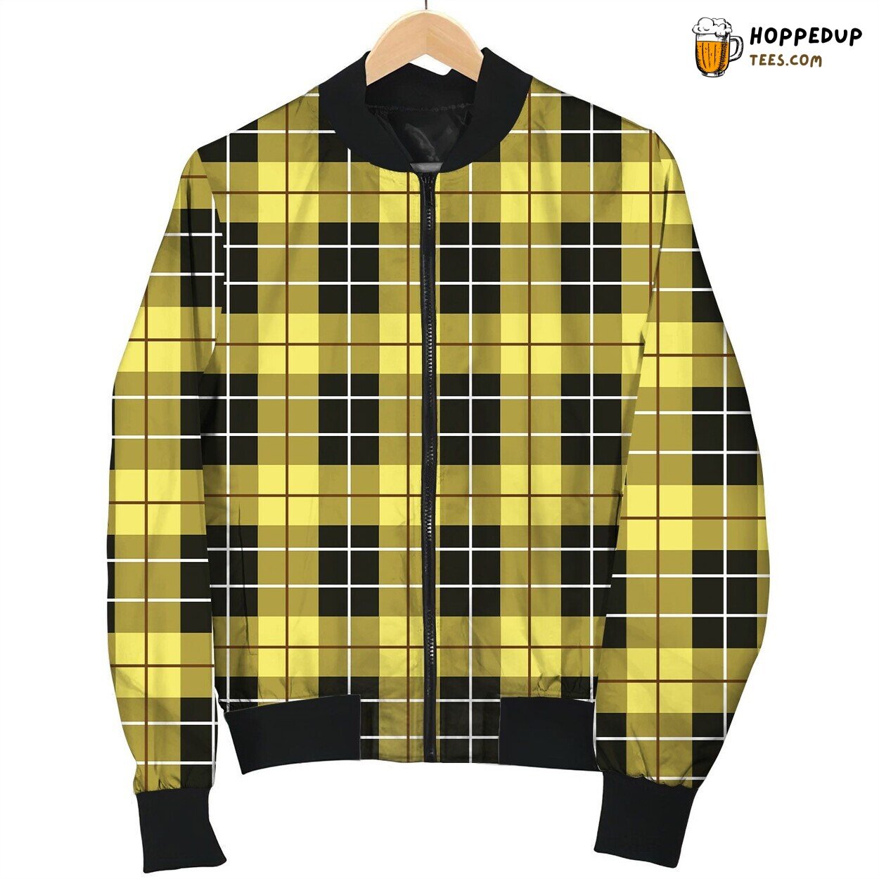 Black And Yellow Tartan Bomber Jacket