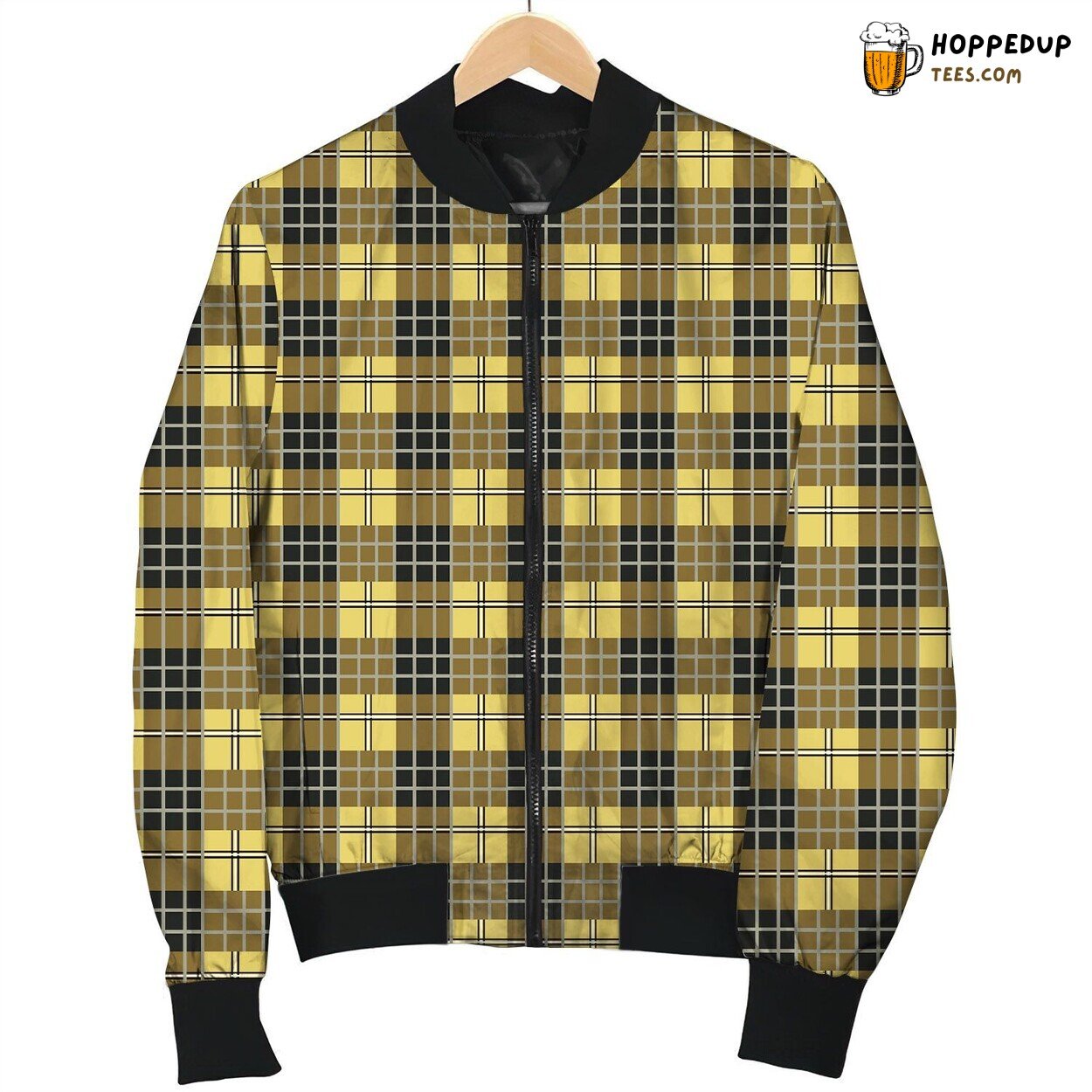 Black And Yellow Tartan Cool Bomber Jacket