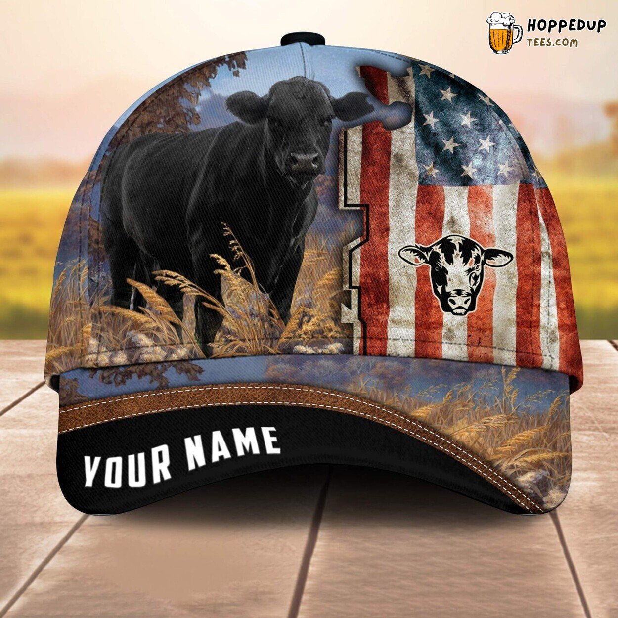 Black Angus American 3D Cap Printed Baseball Lovers Leather Pattern Animal