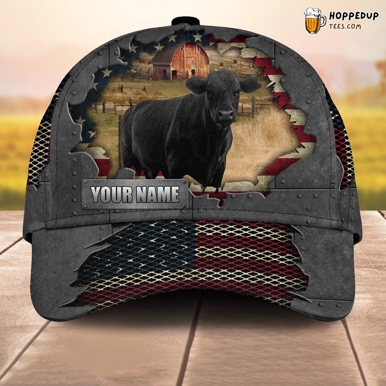 Black Angus US Flag Custom Baseball Cap Farm Lovers 3D Print Animal Pattern