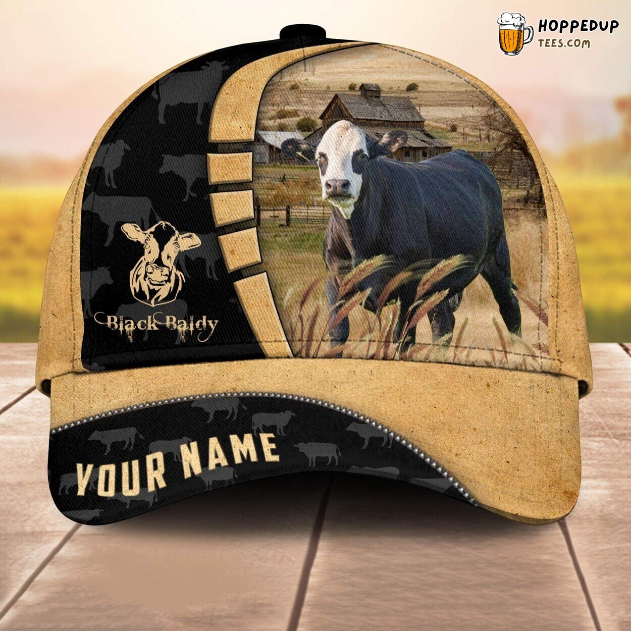 Black Baldie Cale Custom Baseball Cap Farm Lovers 3D Print Animal Leather