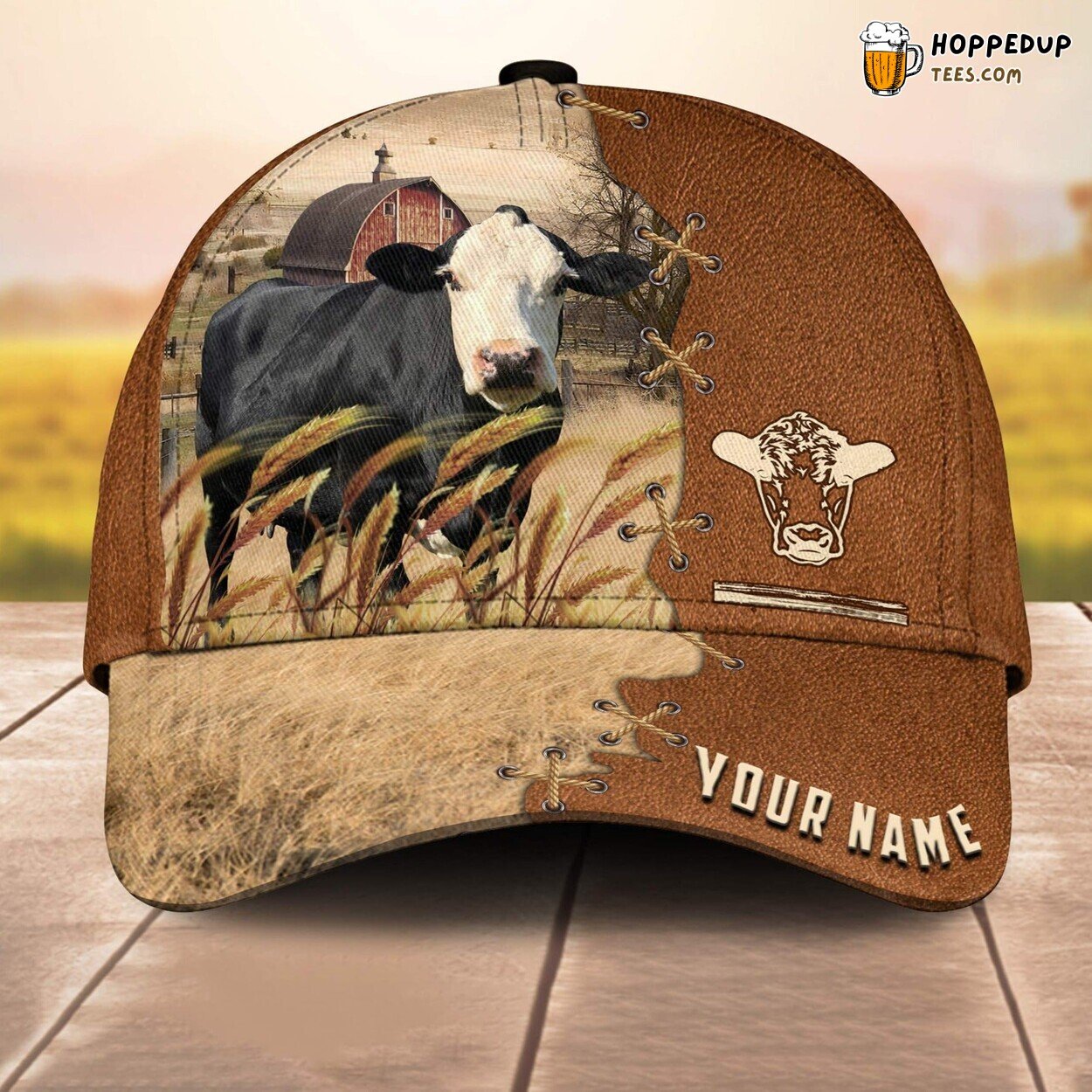 Black Baldy Brown Leather Name 3D Cap Baseball Print Farm Lovers Animal Special
