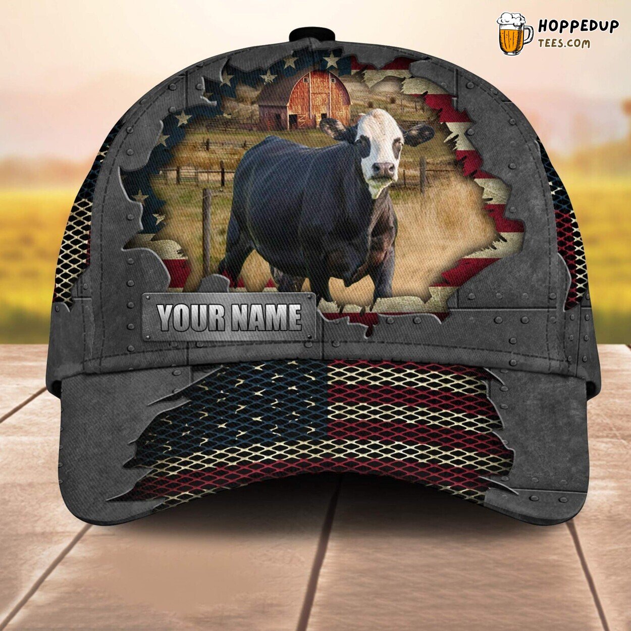Black Baldy US Flag Net 3D Customized Baseball Cap Animal Lovers Pattern