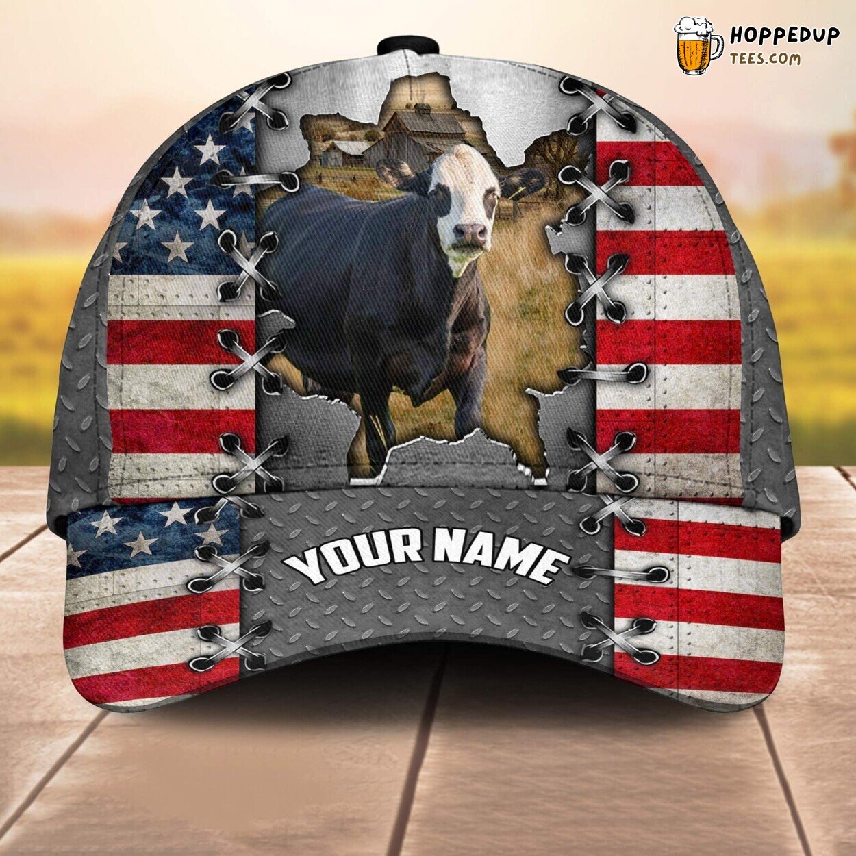Black Baldy US Flag Unique Name 3D Cap Baseball Design Farm Lovers Animal Print