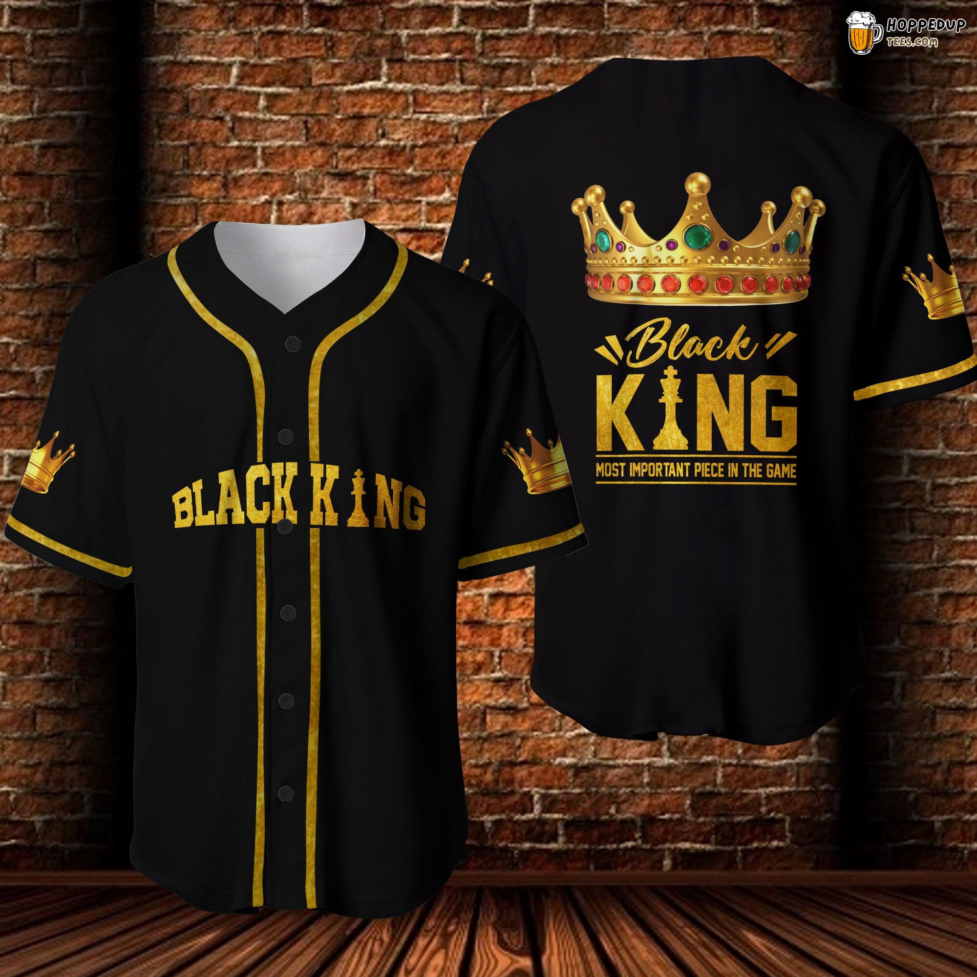 Black Baseball Jersey Themed Around King Crown Unique Distinctive Design
