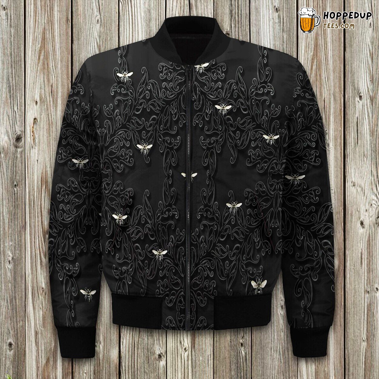 Black Bees And Lace Bomber Jacket
