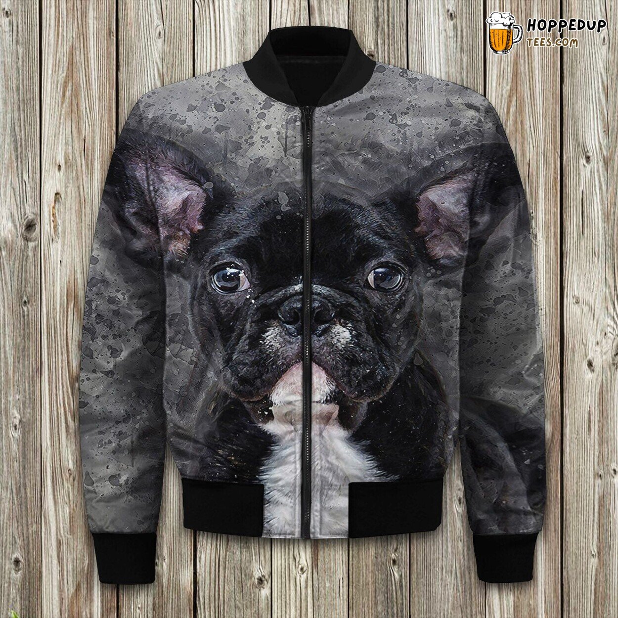Black Big French Bulldog Bomber Jacket