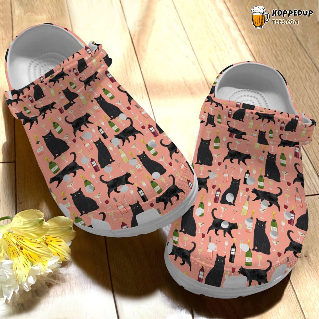 Black Cat And Wine Funny Animal Lover Gift Comfy Rubber Clogs