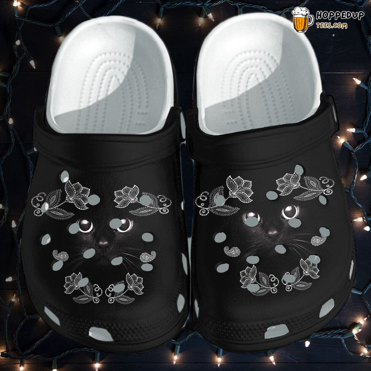 Black Cat Face Cute Croc Shoes Women Cat Pattern Gifts