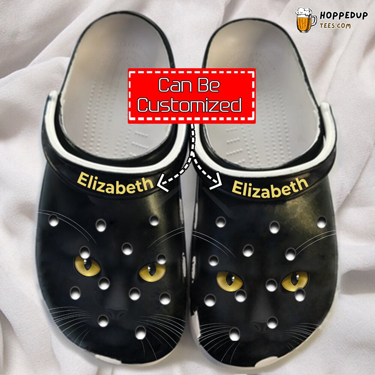 Black Cat Face Print Personalized Clogs Shoes Unique Design Your Name Here