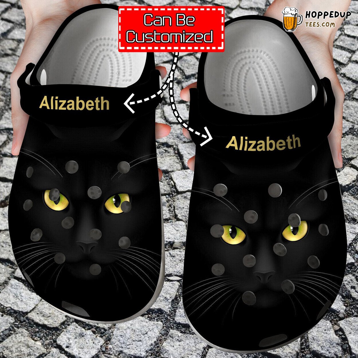 Black Cat Face Print Personalized Name Comfortable Clogs Feline Shoes