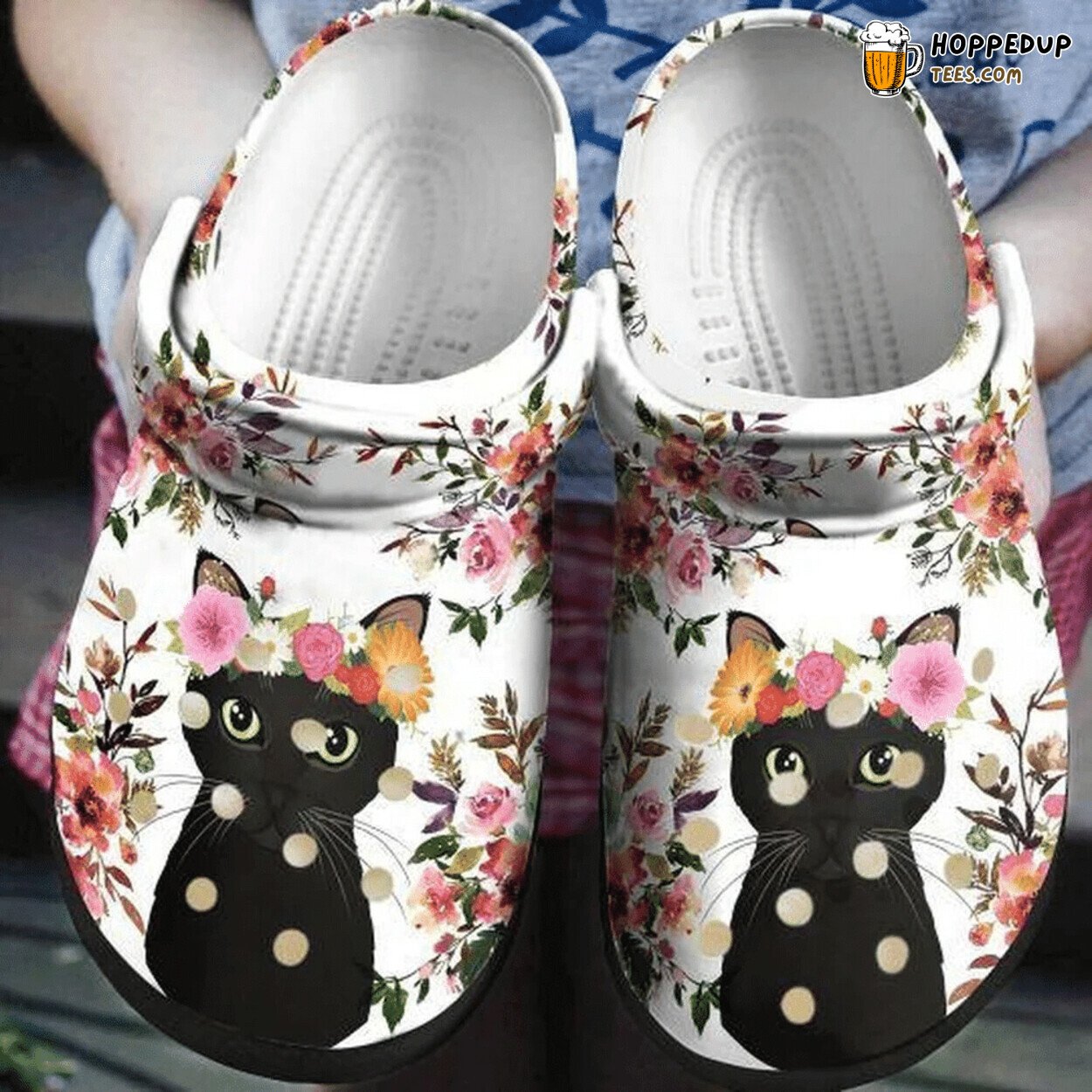 Black Cat Flower Personalized Themed Rubber Clog Shoes Comfy Cat Lover Gift
