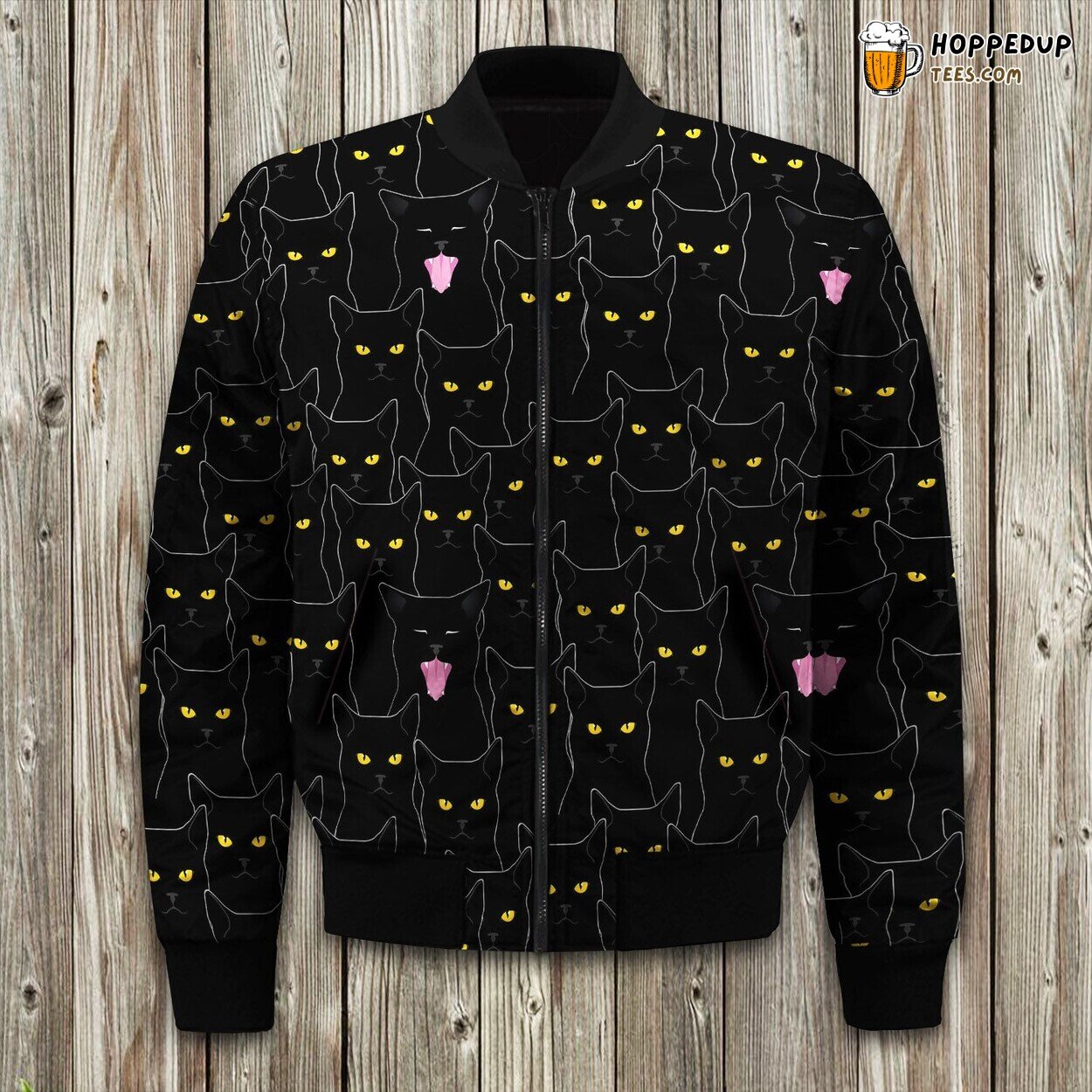 Black Cat Inspired Bomber Jacket Stylish Winter Comfort Meets Feline Elegance