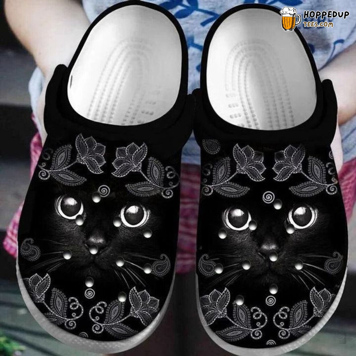Black Cat Lovers Animal Flower Rubber Comfortable Unique Clogs