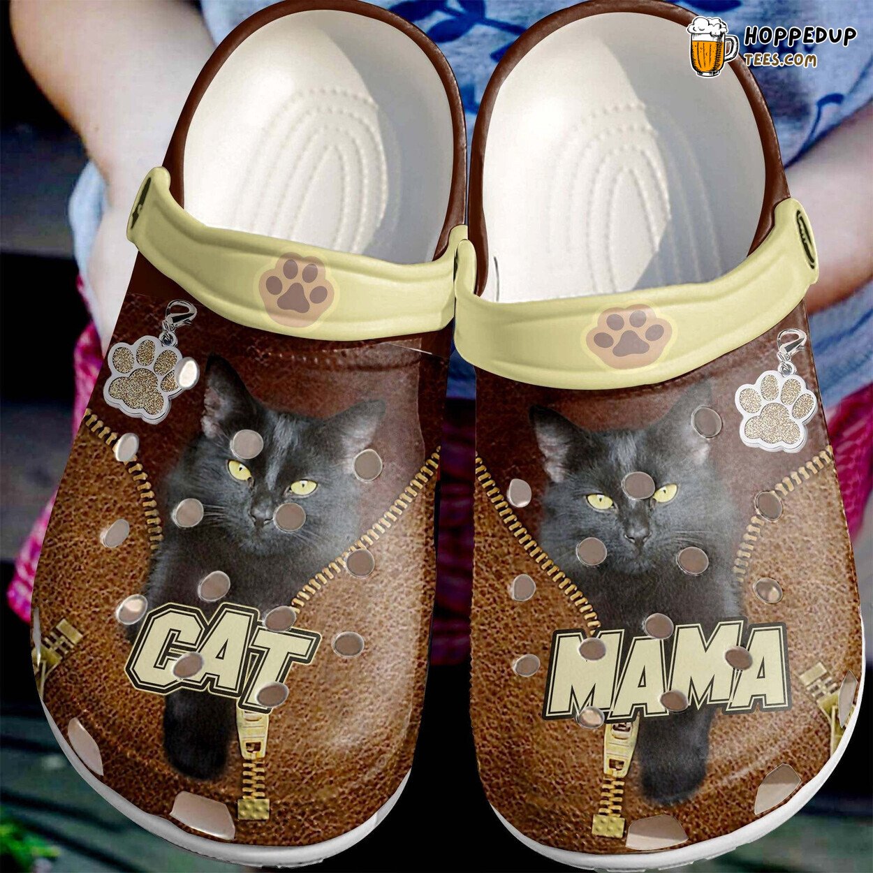 Black Cat Mama Leather Zipper Themed Comfort Clog Shoes Female