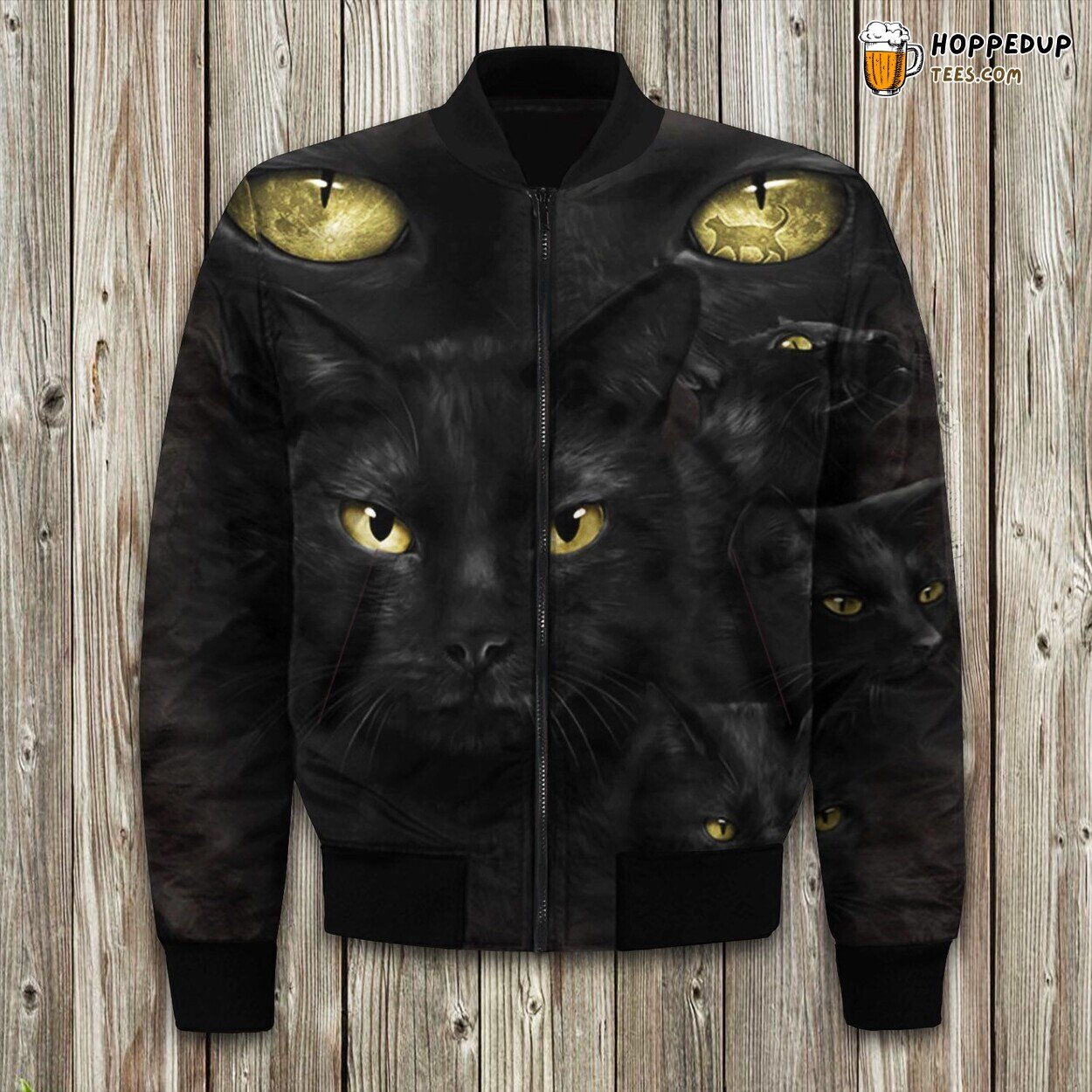 Black Cat Moon Eyes Bomber Jacket