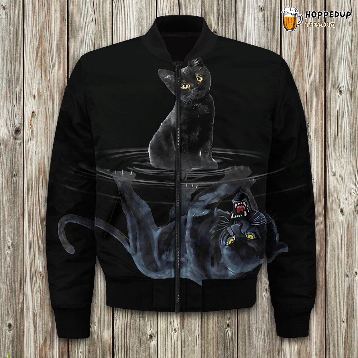 Black Cat Panther Mirror Reflection Bomber Jacket