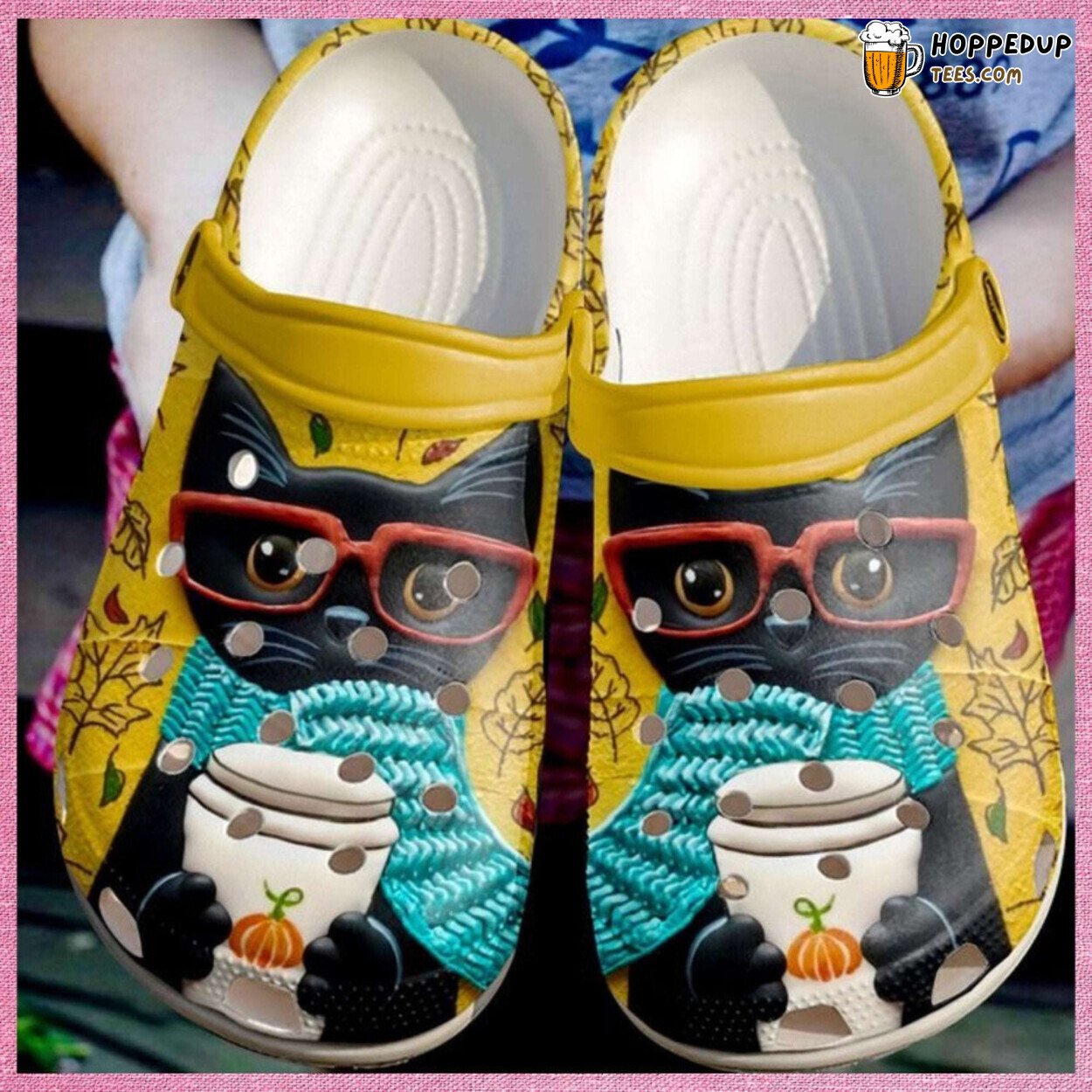 Black Cat Pumpkin Drink Theme Comfortable Rubber Clogs Halloween Shoes