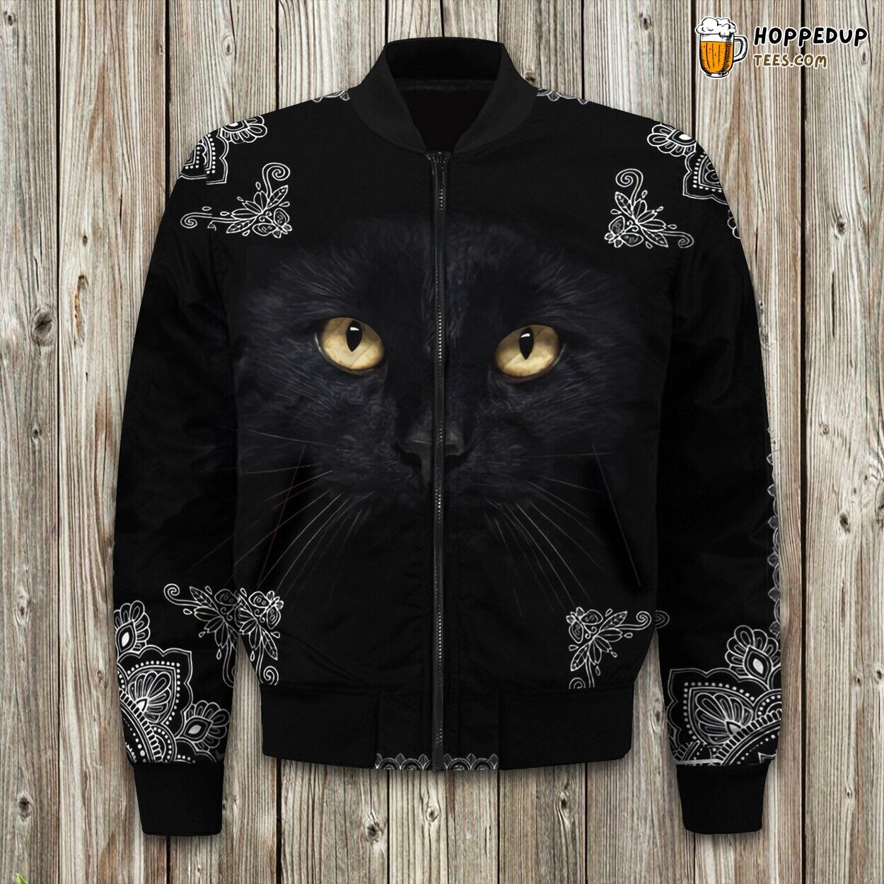 Black Cat Yellow Eyes Bomber Jacket