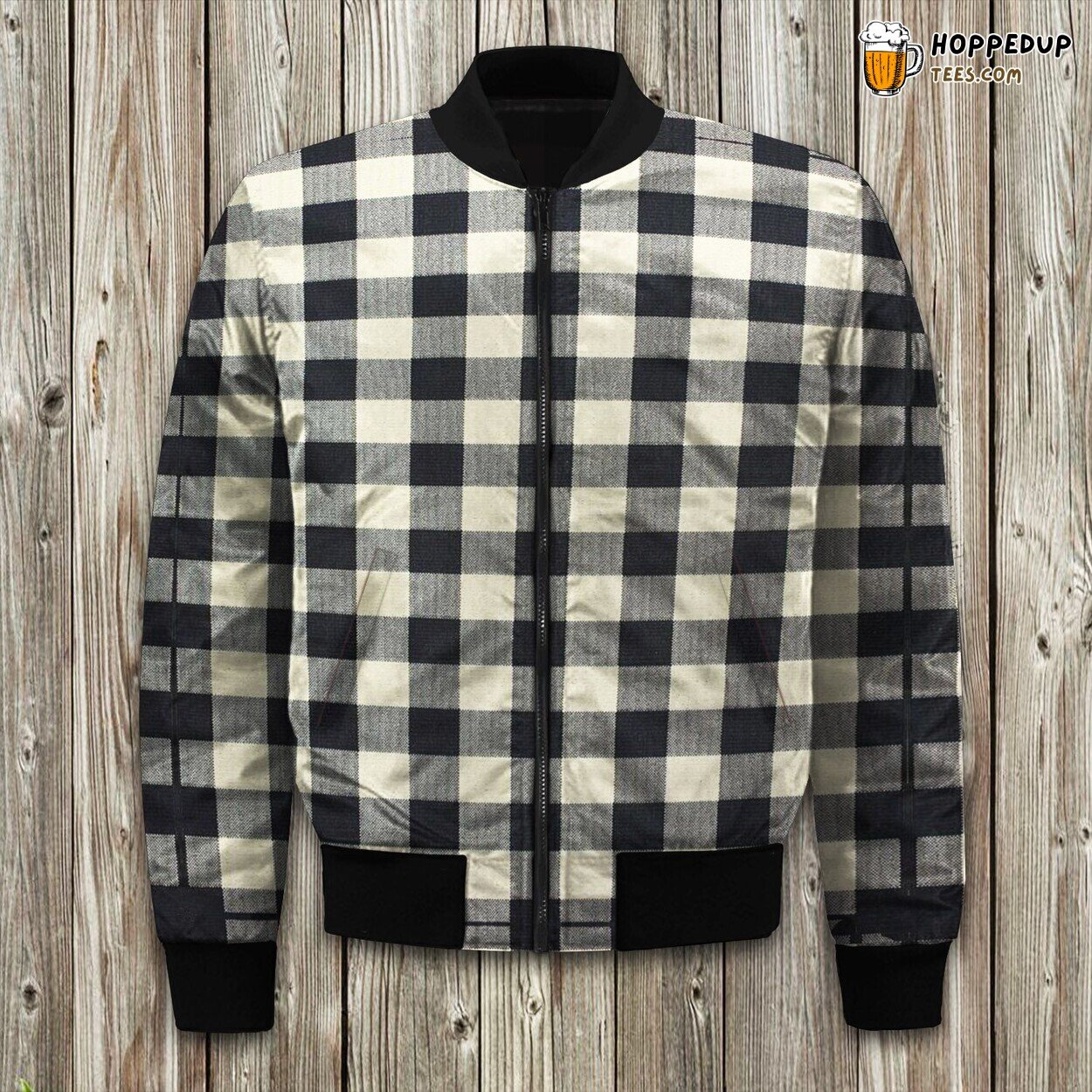 Black Check Winter Bomber Jacket Elegance Padded Design Top Quality