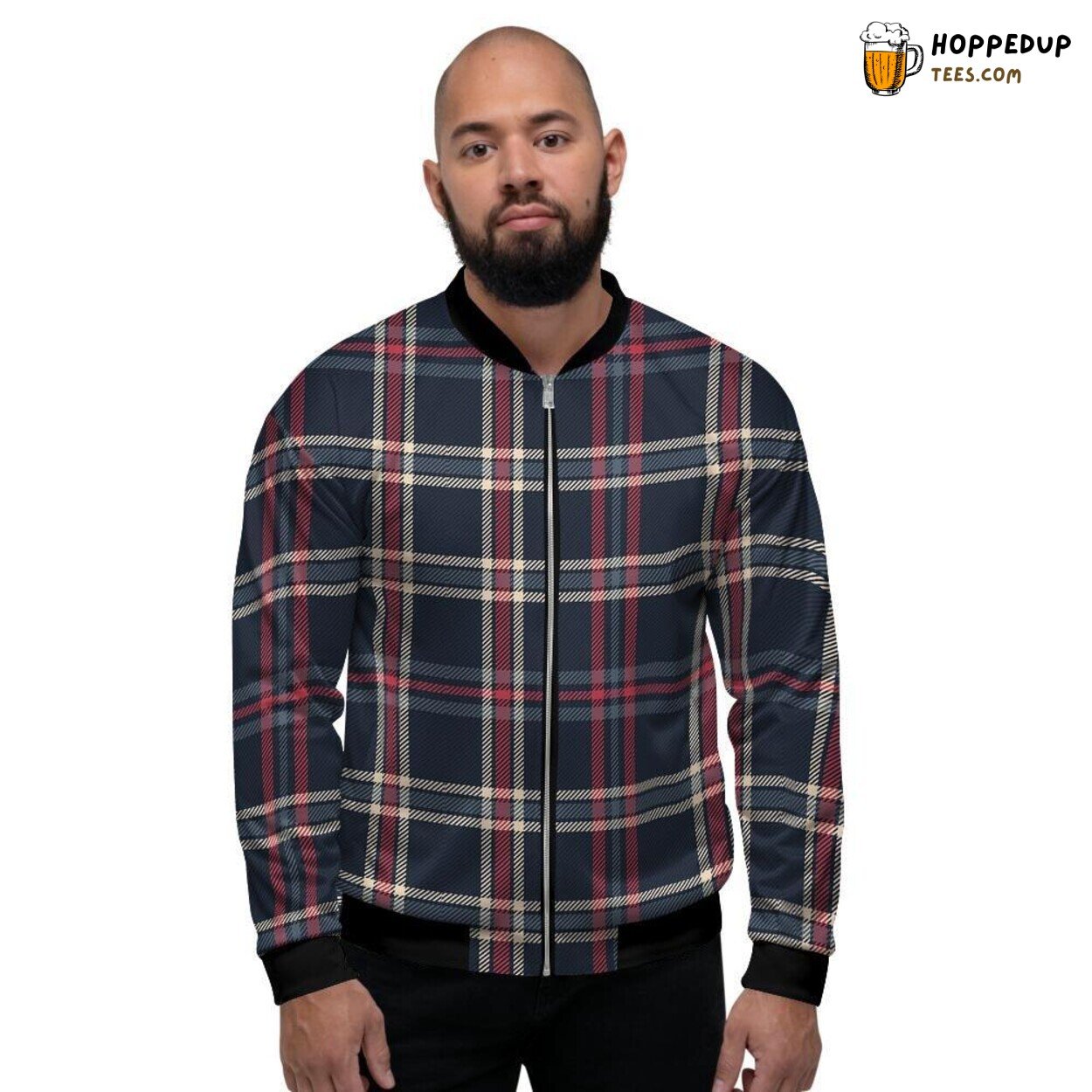 Black Classic Tartan Plaid Pattern Men’s Bomber Jacket Vintage Checkered Design
