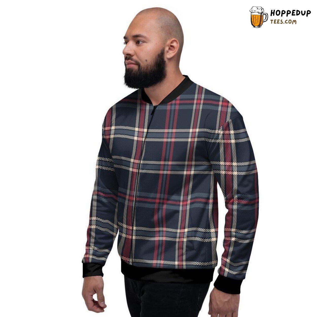 Black Classic Tartan Plaid Pattern Men’s Bomber Jacket Vintage Checkered Design