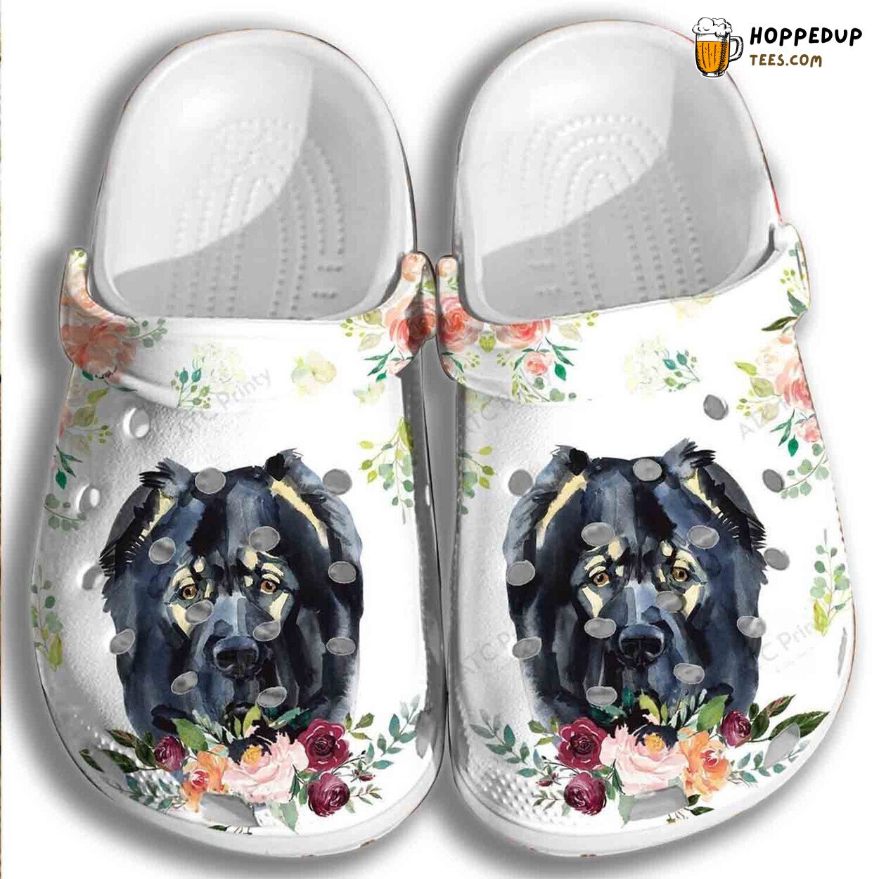 Black Dog Flower Mother Day Gift Comfortable Clog Shoes Design