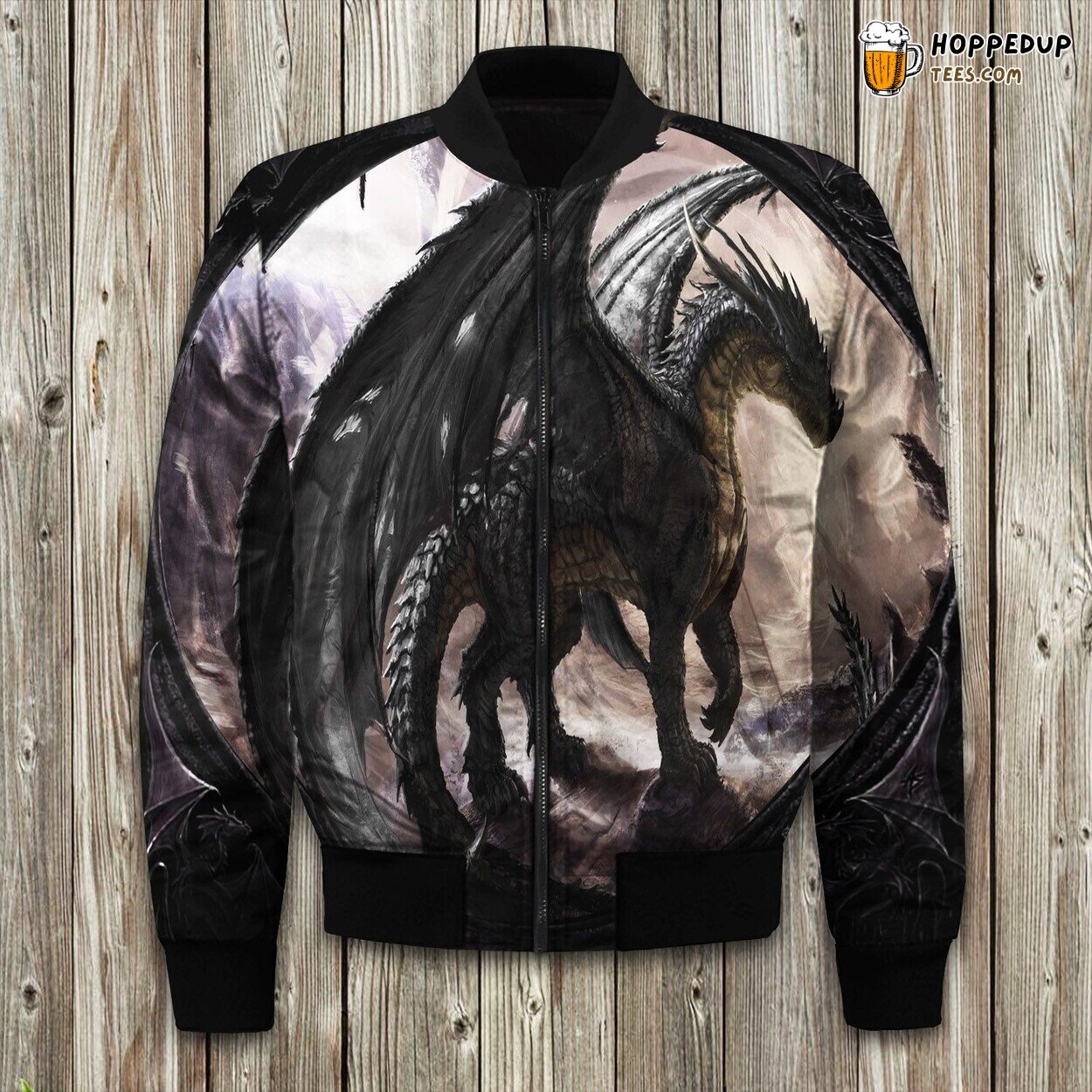 Black Dragon With Wings Moon Light Bedding Bomber Jacket