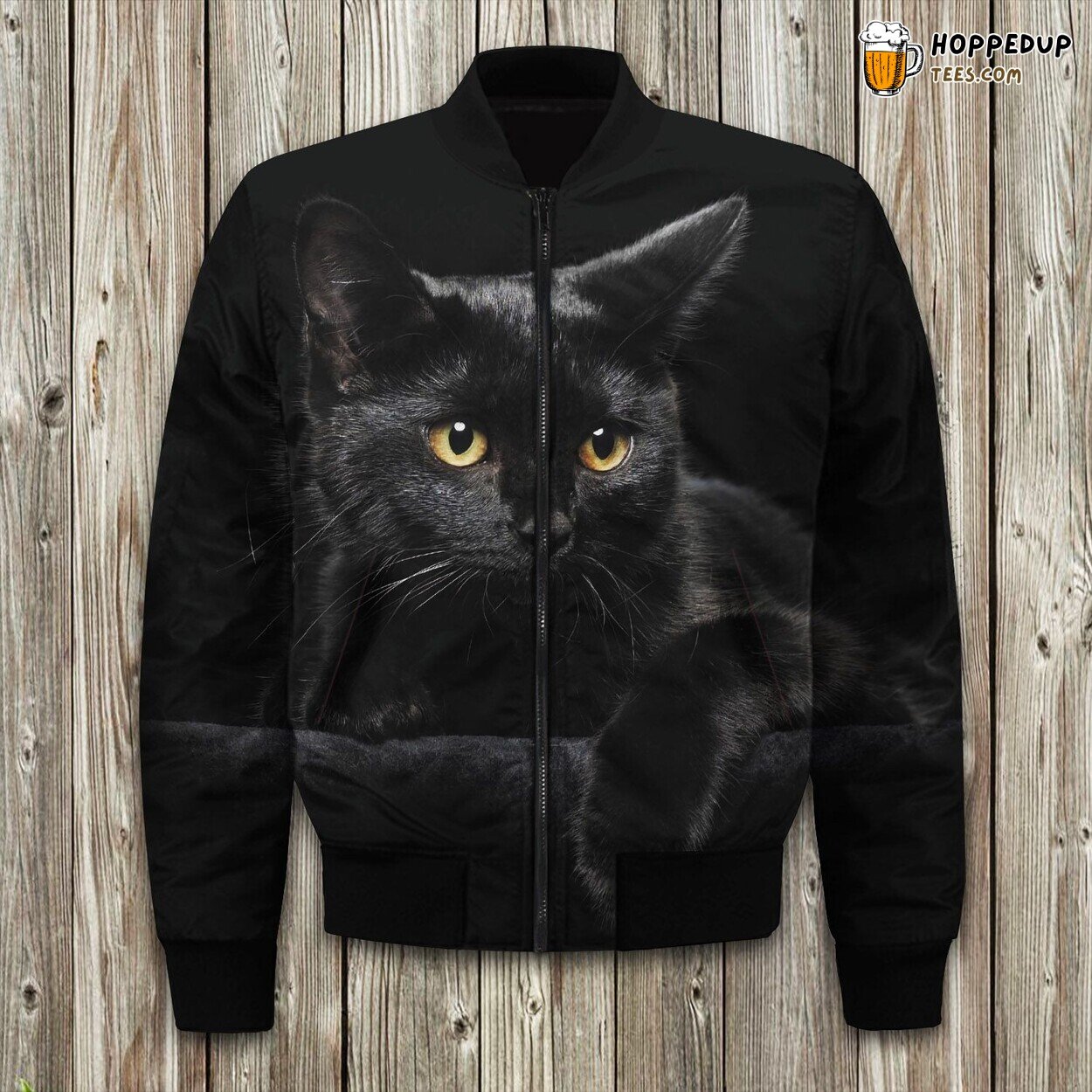 Black Feline Essence Winter Bomber Jacket Tailored Unique Elegance Design