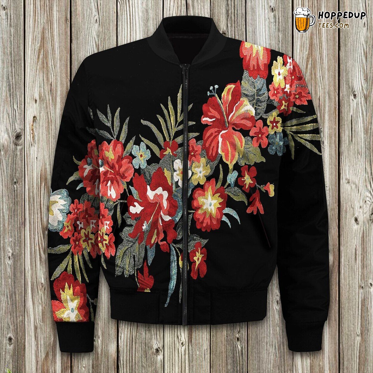 Black Garden Floral Winter Bomber Jacket Tailored Unique Elegance Precision