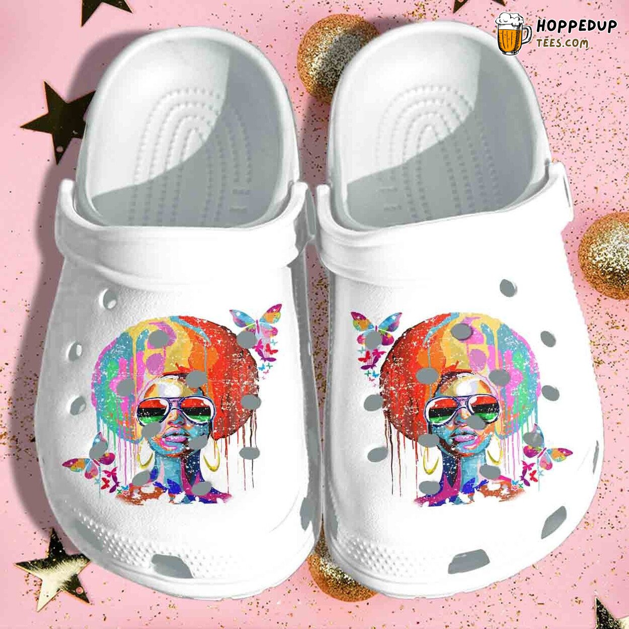Black Girl Autism Awareness Hippie Butterflies Colorful Queen Shoes Clogs