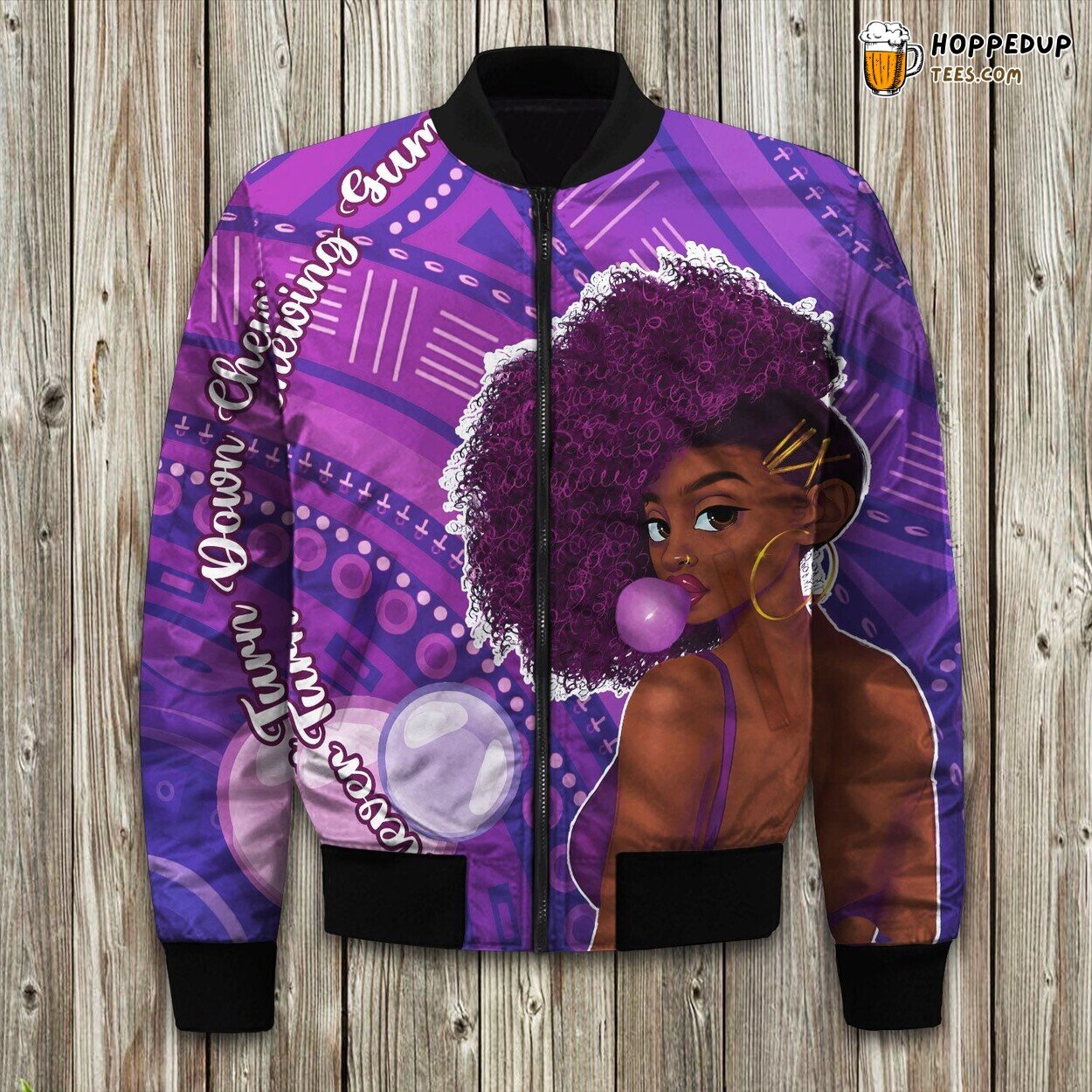 Black Girl Blowing Bubble Gum Bomber Jacket