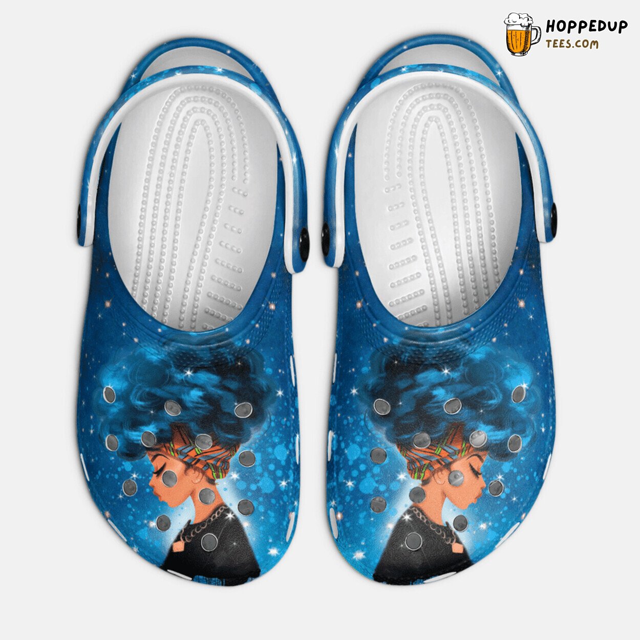 Black Girl Curly Headwrap Blue Hair Art Classic Comfortable Clogs Shoes