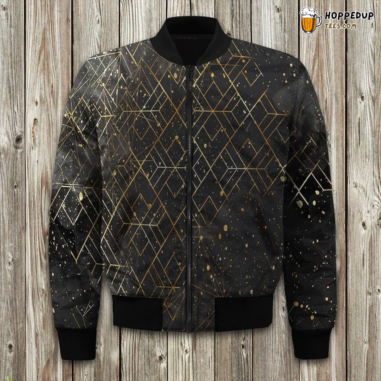 Black Gold Foil Geometry Watercolor Bomber Jacket