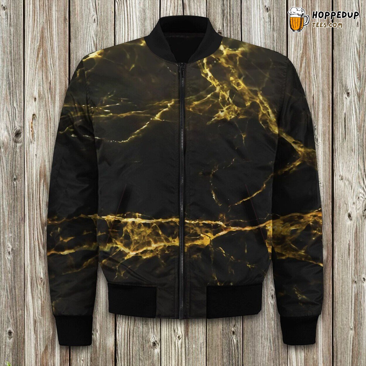 Black Gold Marble Bomber Jacket