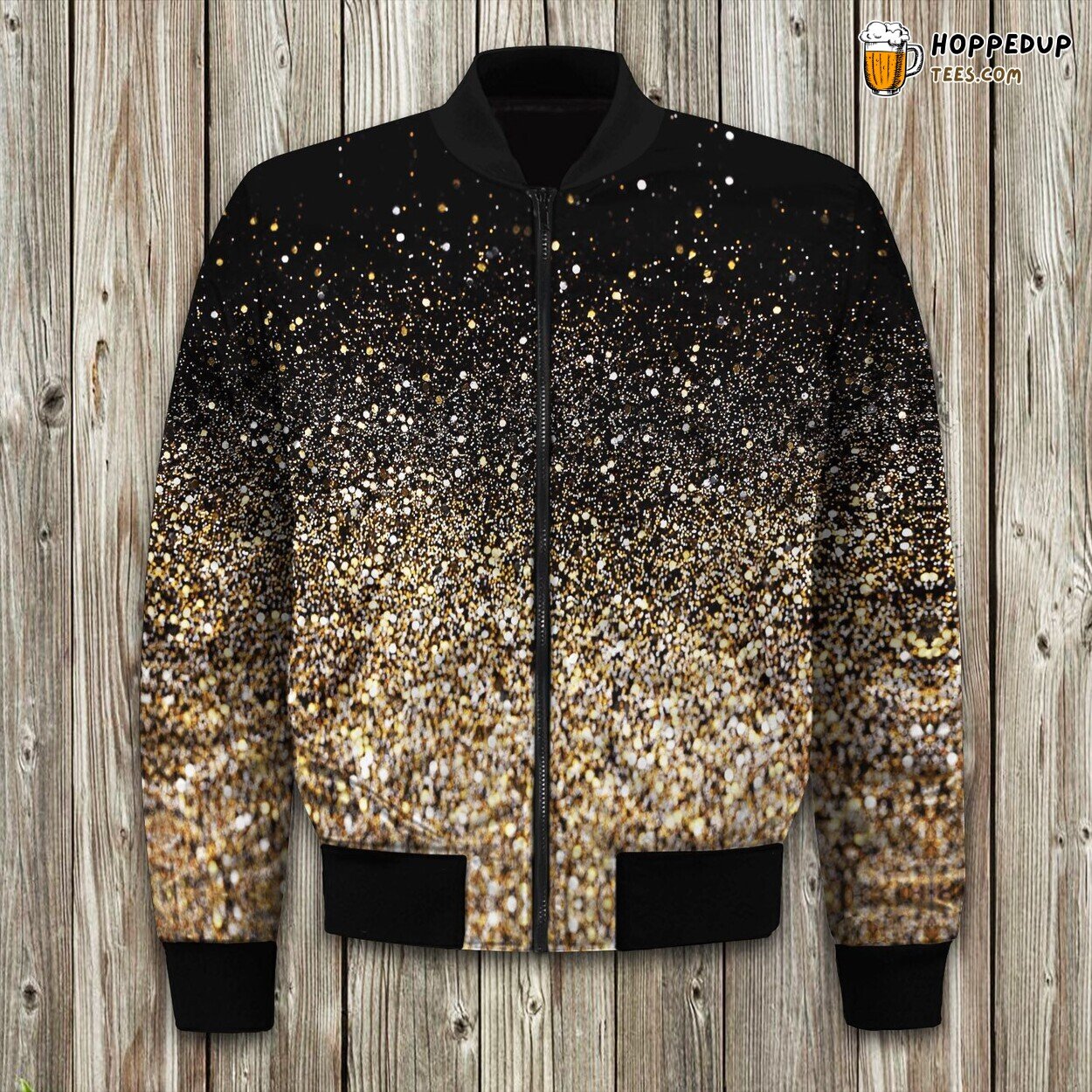 Black Gold Sparkle Bomber Jacket
