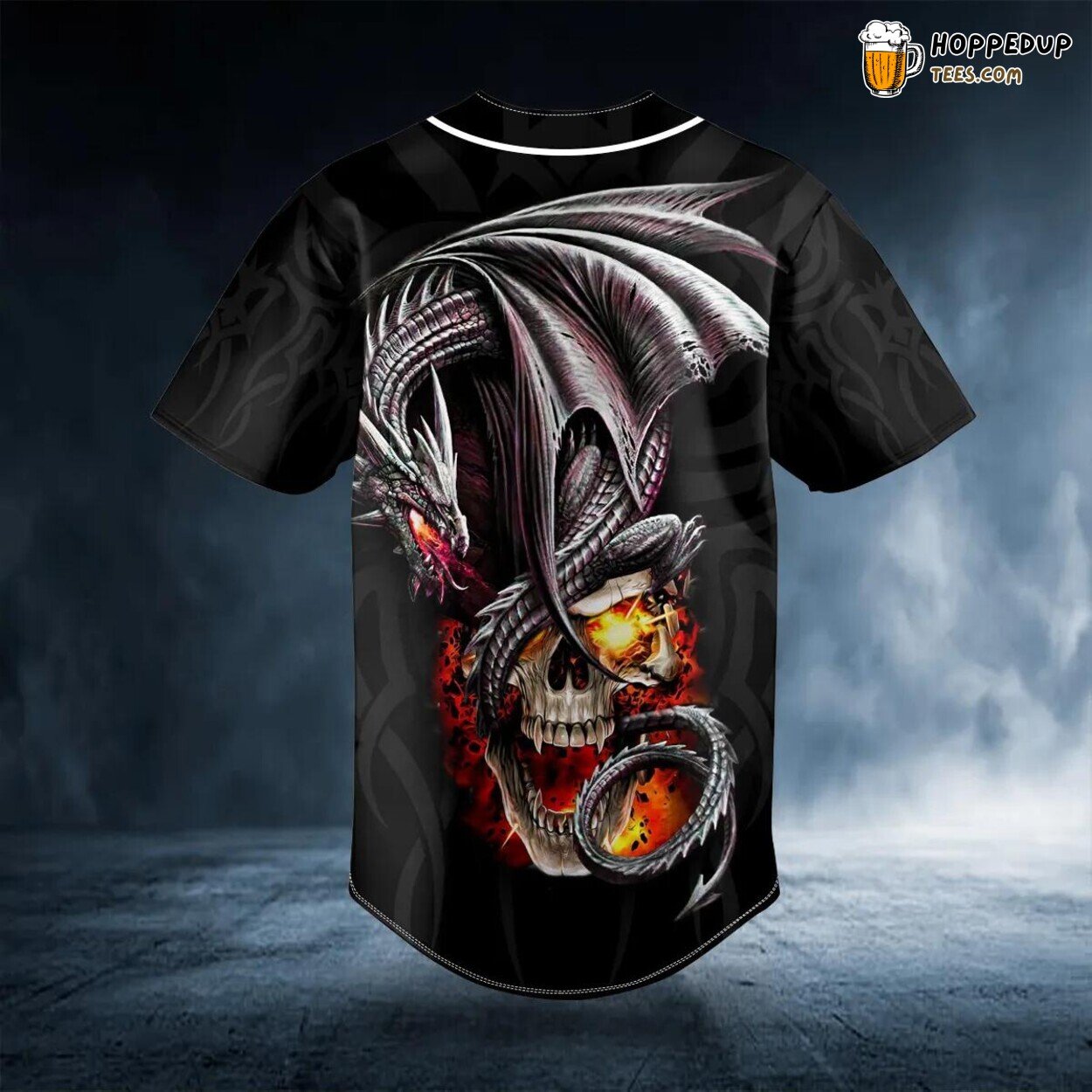 Black Gothic Dragon Fire Skull Baseball Jersey Viking 3D Tees Unique Clothing