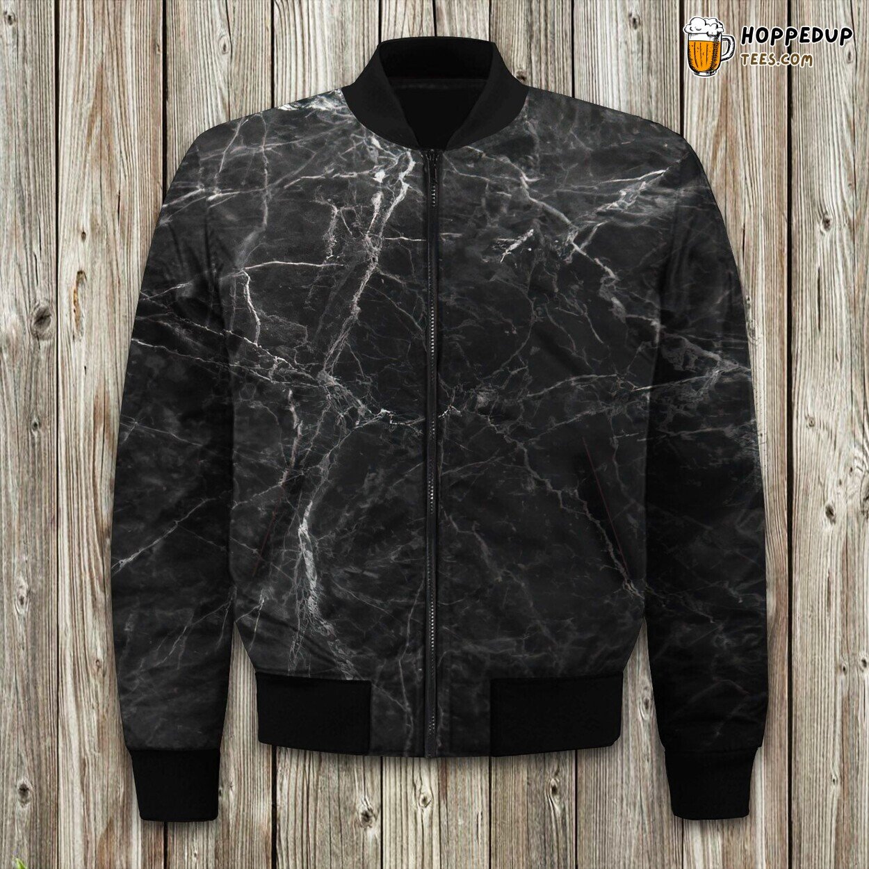 Black Grey Dark Marble Bomber Jacket Winter Tailored Unique Edition