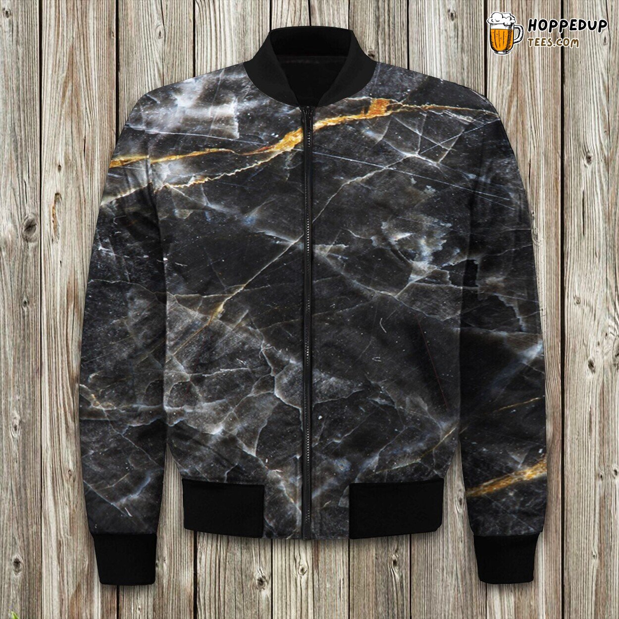 Black Grey Marble Bomber Jacket