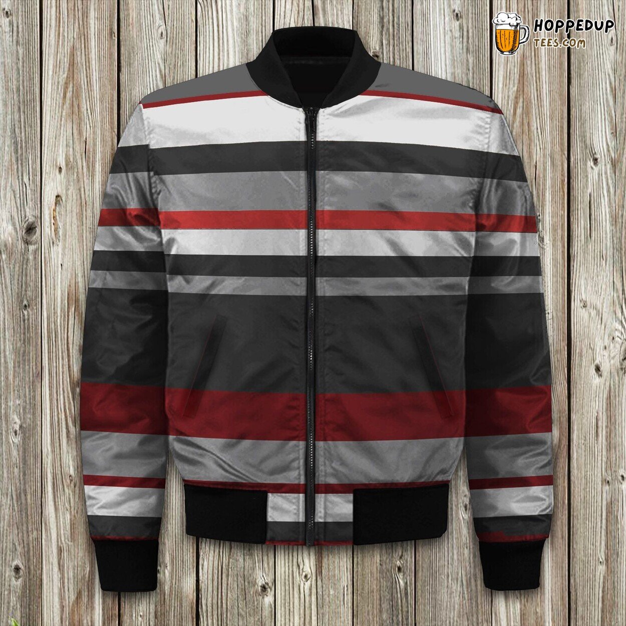 Black Grey Red Stripe Bomber Jacket Winter Tailored Edition Crafted
