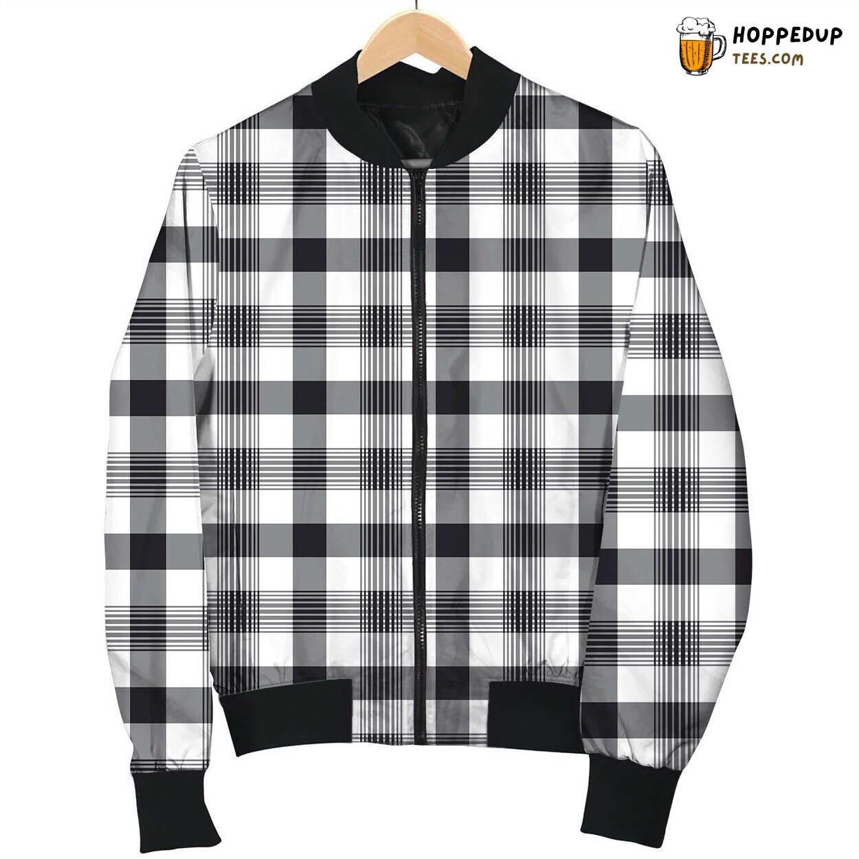 Black Grey Tattersall Bomber Winter Jacket Unique Collection Design Look