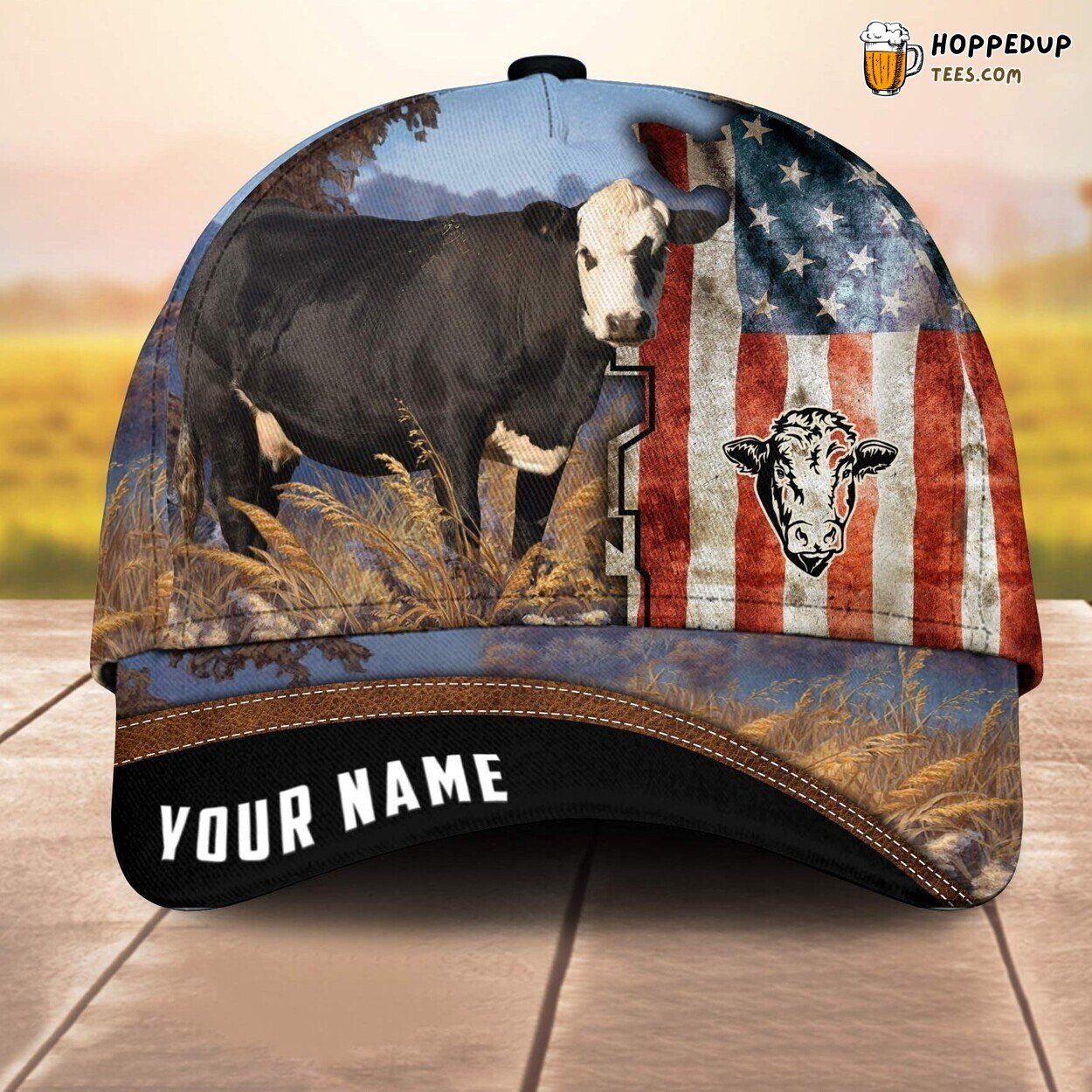 Black Hereford 3D Cap Printed Baseball Farm Lovers Leather Pattern Animal