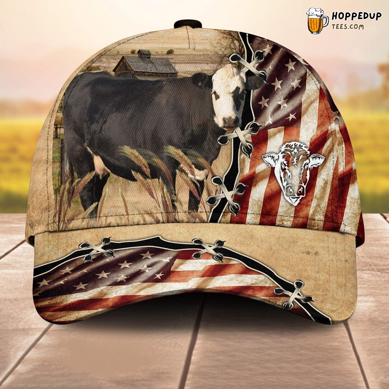 Black Hereford Flag Retro 3D All Over Print Baseball Cap Farm Lovers Print