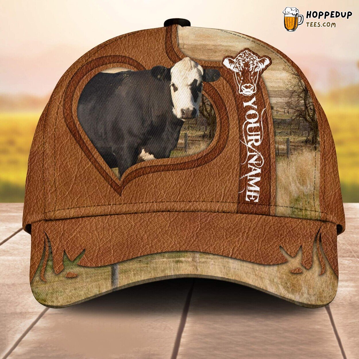 Black Hereford Heart Custom Baseball Cap Farm Lovers 3D Print Animal Leather